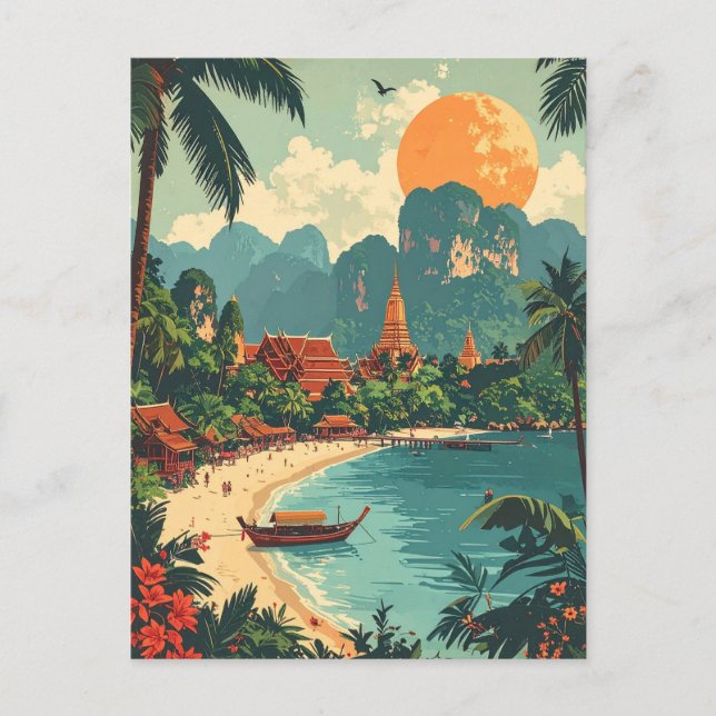 Cartão Postal Retro Tailândia Praia Tropical Viagem (Frente)