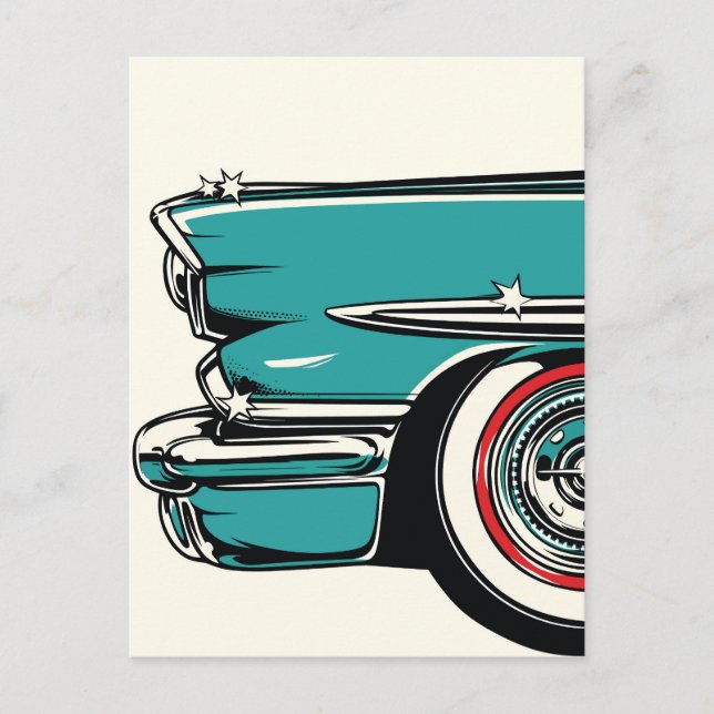 Cartão Postal Retro Teal Sports Car Front Pop Art Illustration (Frente)