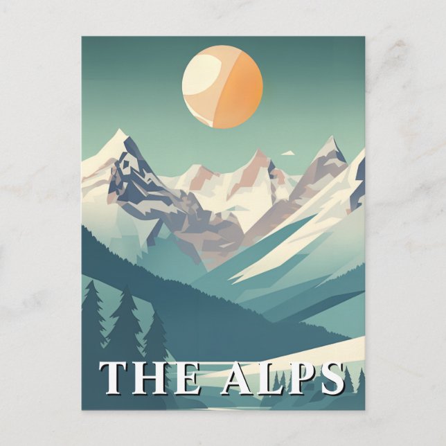 Cartão Postal Retro The Alps Geometric European Ski Mountain (Frente)