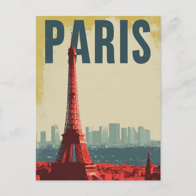 Cartão Postal Retro torre Eiffel de Paris (Frente)