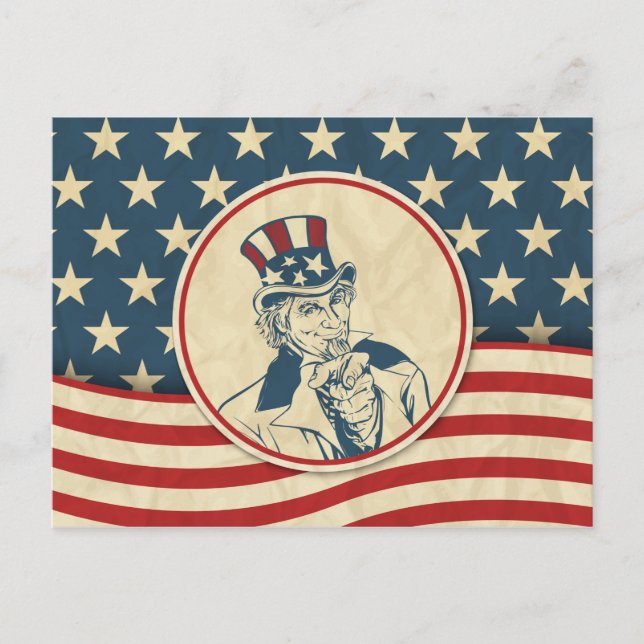 Cartão Postal Retro Uncle Sam Stars and Stripes (Frente)