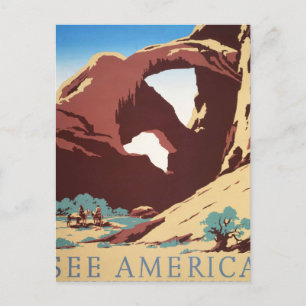 Cartão Postal Retro Veja a América Western Cowboys Deserto Arco