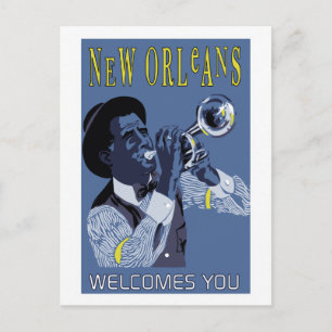 Cartão Postal Retro vetor Art New Orleans jazz trumpet player