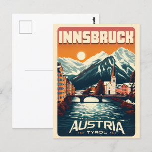 Cartão Postal Retro viagem Innsbruck Tyrol - Presentes dos Alpes