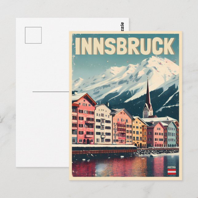 Cartão Postal Retro viagem Innsbruck Tyrol - Presentes dos Alpes (Frente/Verso)