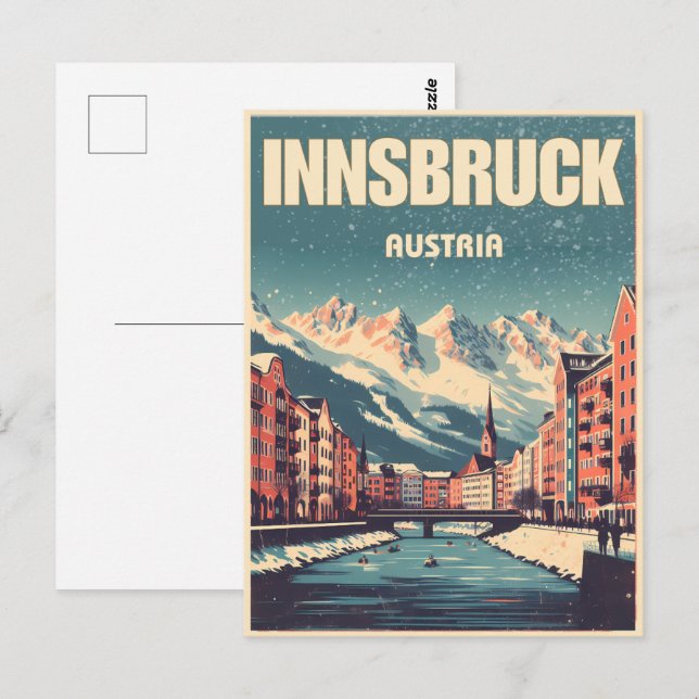 Cartão Postal Retro viagem Innsbruck Tyrol - Presentes dos Alpes (Frente/Verso)