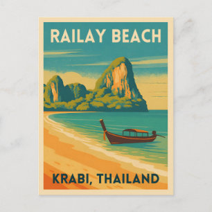 Cartão Postal Retro Viagens vintage Krabi Tailândia Railay Beach