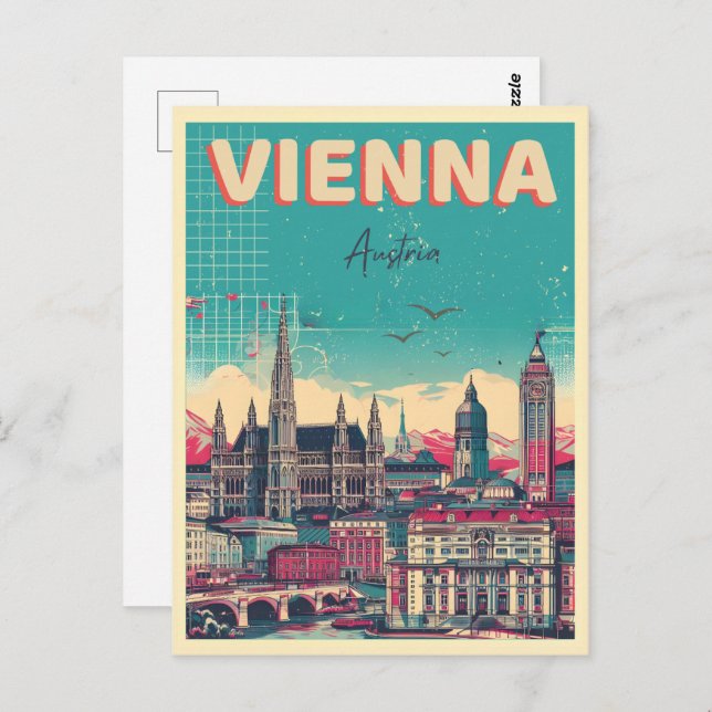 Cartão Postal Retro Viena cidade Áustria - presentes no horizont (Frente/Verso)
