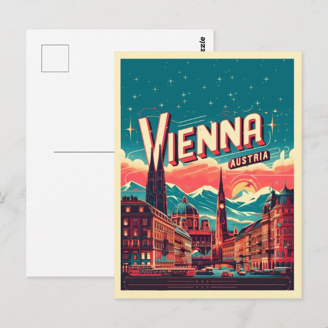 Cartão Postal Retro Viena cidade Áustria - presentes no horizont (Frente/Verso)