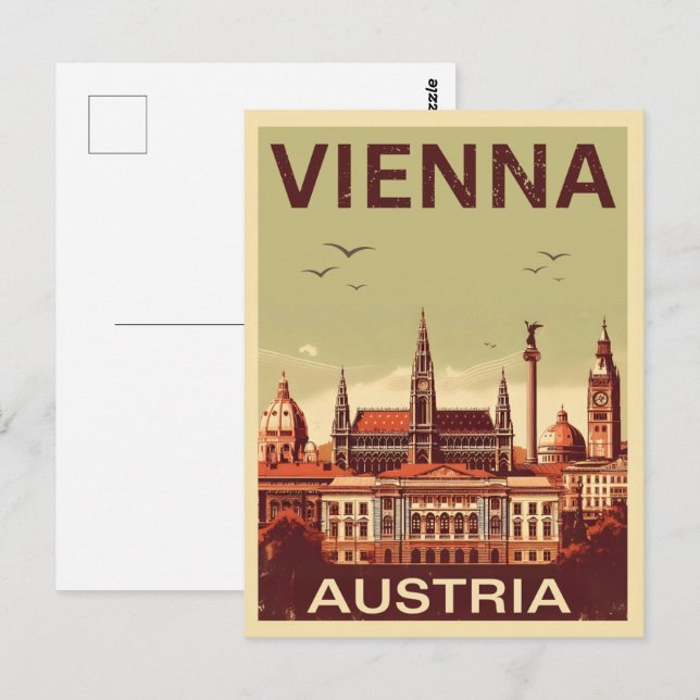 Cartão Postal Retro Viena cidade Áustria - presentes no horizont (Frente/Verso)