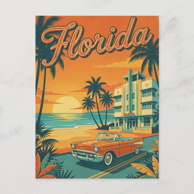 Cartão postal retrô vintage da Flórida (Frente)