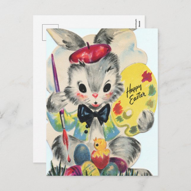 cartão postal retro vintage Easter Bunny Holiday (Frente/Verso)