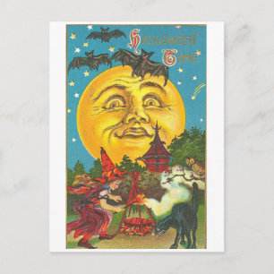 Cartão Postal Retro Vintage Halloween Grande Lua Halloween