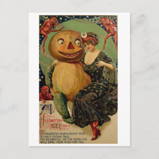 Cartão Postal Retro Vintage Halloween Pumpkin Hug