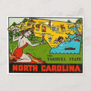 Cartão Postal Retro Vintage Kitsch Decal North Carolina Pin Up