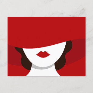 Cartão Postal Retro vintage misteriosa mulher real vermelha