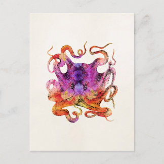Cartão Postal Retro Vintage Octopus Tie Dye Watercolor Puro