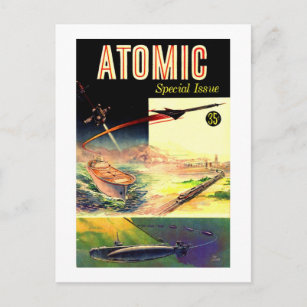 Cartão Postal Retro Vintage Sci Fi Nuclear Atomic 60's Magazine
