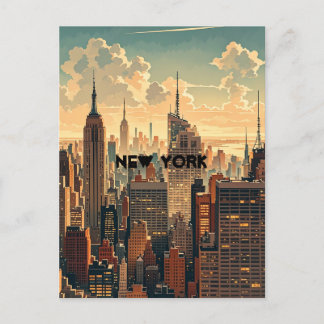 Cartão Postal Retro Vintage Sunset sobre Manhattan