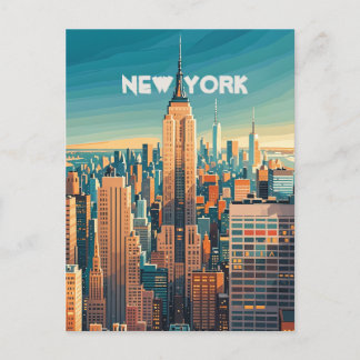 Cartão Postal Retro Vintage Sunset sobre Manhattan