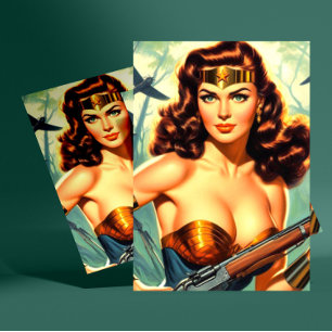 Cartão Postal Retro Warrior Woman