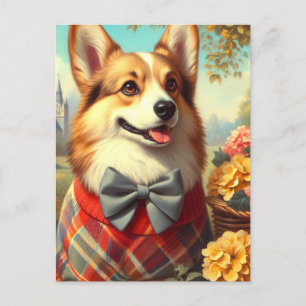 Cartão Postal Retro Welsh Corgi Cardigan Painting