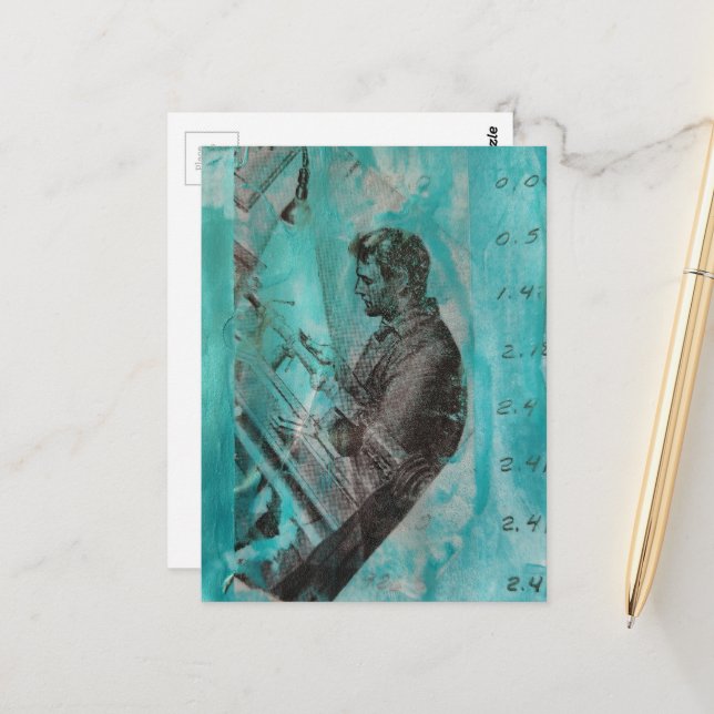 Cartão Postal Retro Woodworking Man on a Blue Background (Frente/Verso In Situ)