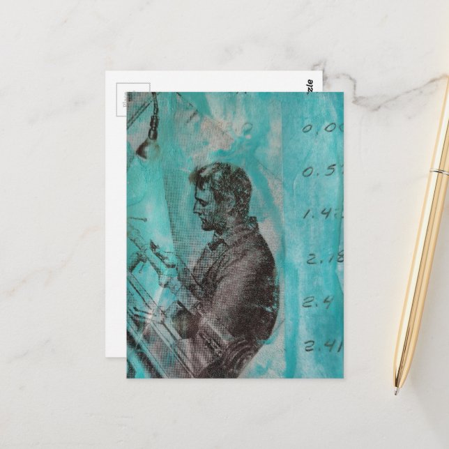 Cartão Postal Retro Woodworking Man on a Blue Background (Frente/Verso In Situ)