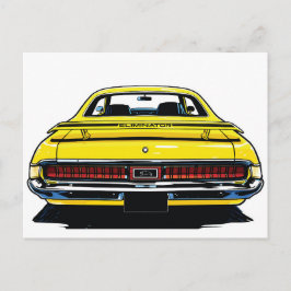 Cartão Postal Retro Yellow Muscle Car Rear Pop Art Illustration
