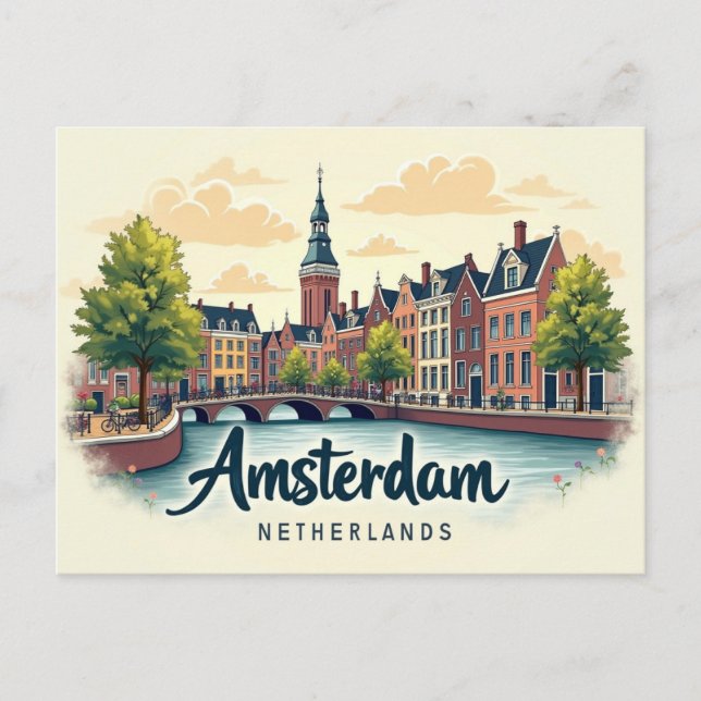 Cartão Postal Retrocesso de Amsterdã (Frente)