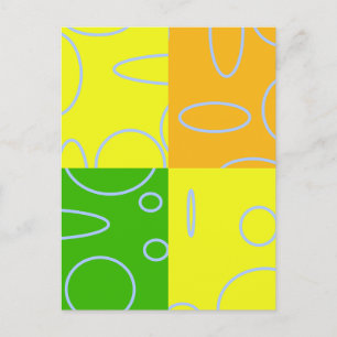 Cartão Postal Retrospectivo Quad Amarelo Verde Geométrico
