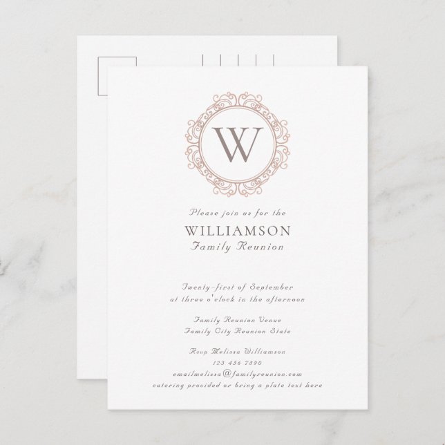 Cartão Postal Reunião da família Monograma Elegante (Frente/Verso)