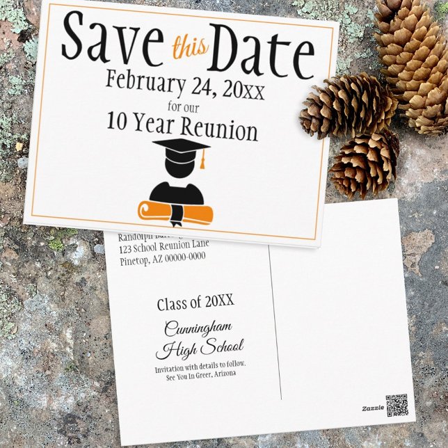 Cartão Postal Reunion Class Save The Date Minimalist Orange (Criador carregado)