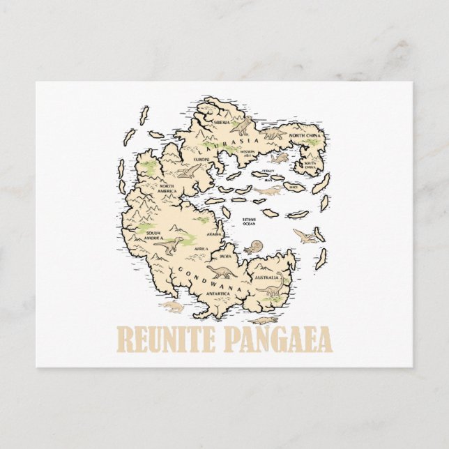 Cartão Postal Reunir Pangaea Mapa do Mundo História Engraçado Ge (Frente)