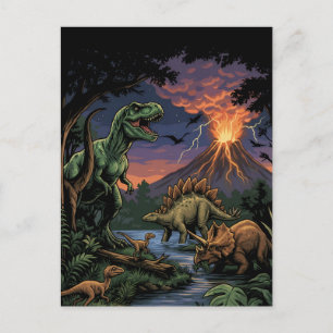 Cartão Postal Rex e Triceratops Dinossauros Jurássicos Vintage