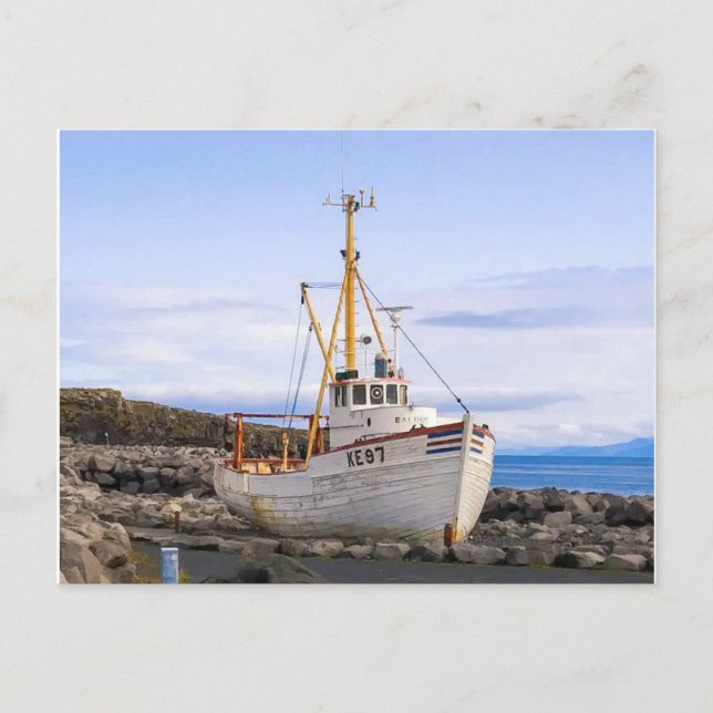 Cartão Postal Reykjanesbæ e Islândia Boat (Frente)