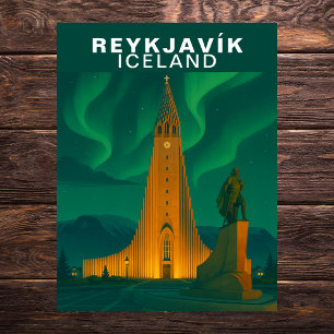Cartão Postal Reykjavík Antigo, Islândia Aurora Boreal