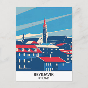 Cartão Postal Reykjavik Islândia Retro Trabalho de arte Viagem