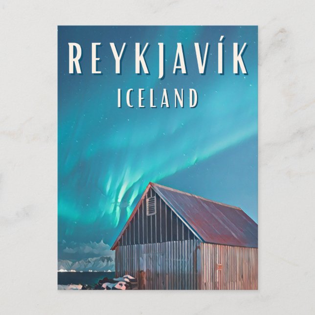 Cartão Postal Reykjavík, la ville des aurores boréales et des ge (Frente)