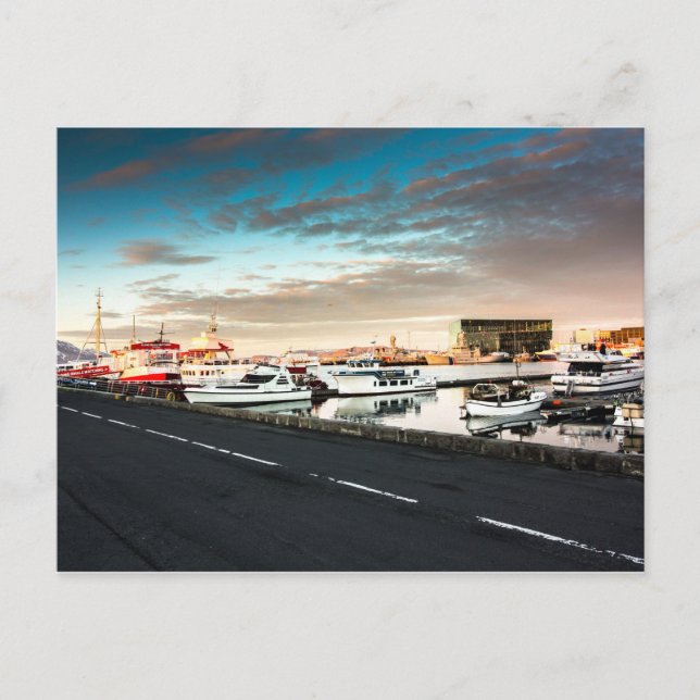 Cartão postal Reykjavik Marina Islândia (Frente)