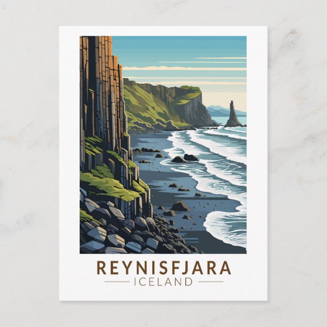 Cartão Postal Reynisfjara Beach Islândia Viagem Art Vintage (Frente)