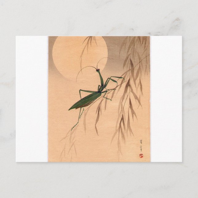 Cartão Postal Rezando Mantis e a Lua Arte Japonesa. anos 1800 (Frente)