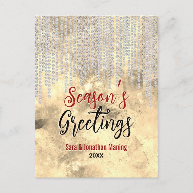 Cartão Postal Rhinestona de ouro chico goteja Natal ano novo (Frente)