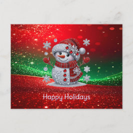 Cartão Postal Rhinestones Snowman Holiday Postcard