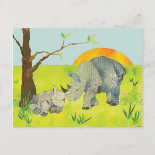 Cartão Postal Rhino Mãe e Bebê
