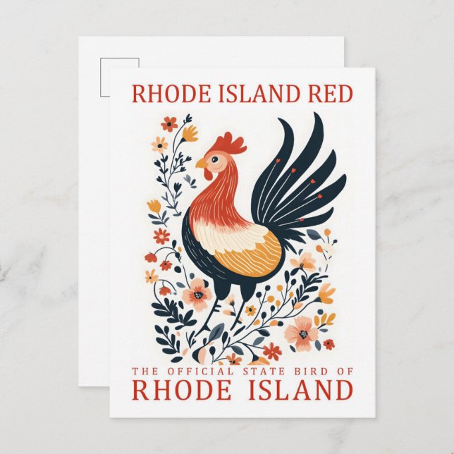 Cartão Postal Rhode Island Red Bird of Rhode Island Viagem (Frente/Verso)