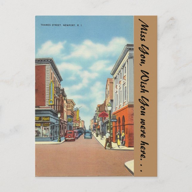 Cartão Postal Rhode Island, Thames Street, Newport (Frente)