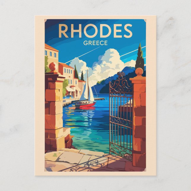 Cartão Postal Rhodes Grécia Art Vintage (Frente)