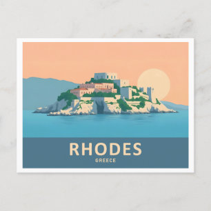 Cartão Postal Rhodes Grécia Pastel Viagem - Cidade Velha Medieva