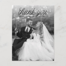 Cartão Postal Ribbon Black Script Top Casamento Minimalista Foto